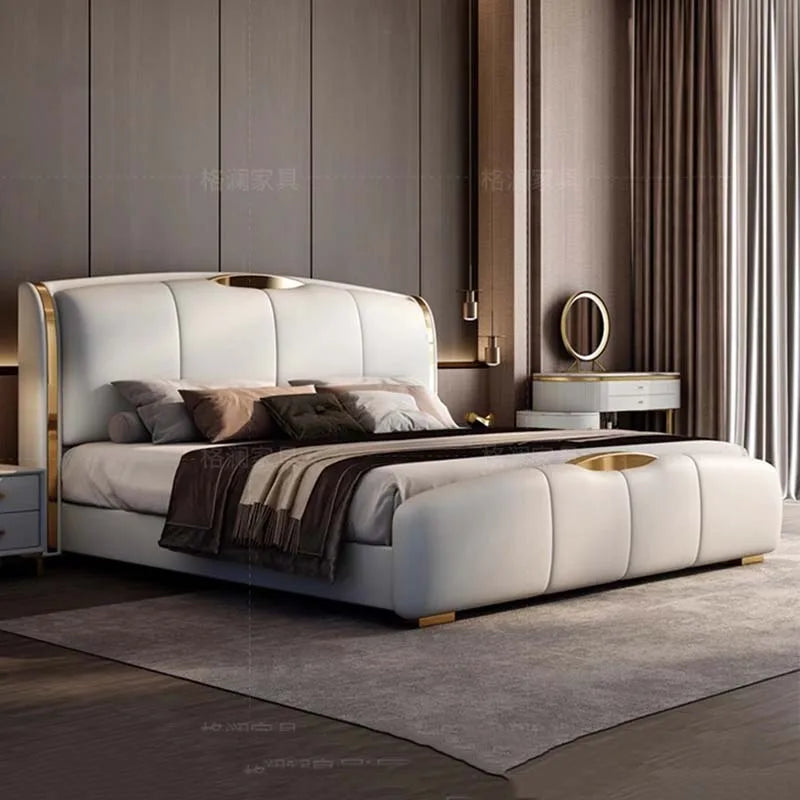 Multifonction Couple Bed Leather Aesthetic King Size Double Bed Storage Luxury Camas Y Muebles Dormitorio Modern Furniture