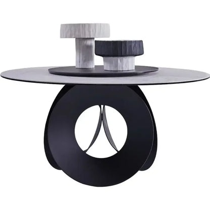 ChinaFurniture Alternative Processing Factory Modern Light Luxury Marble Countertop Stainless Steel Feet Round Dining Table Set