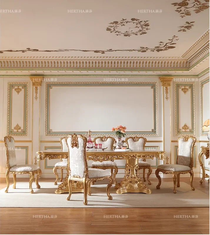 French palace style long dining table and chair combination of classical luxury dining table European restaurant furniture