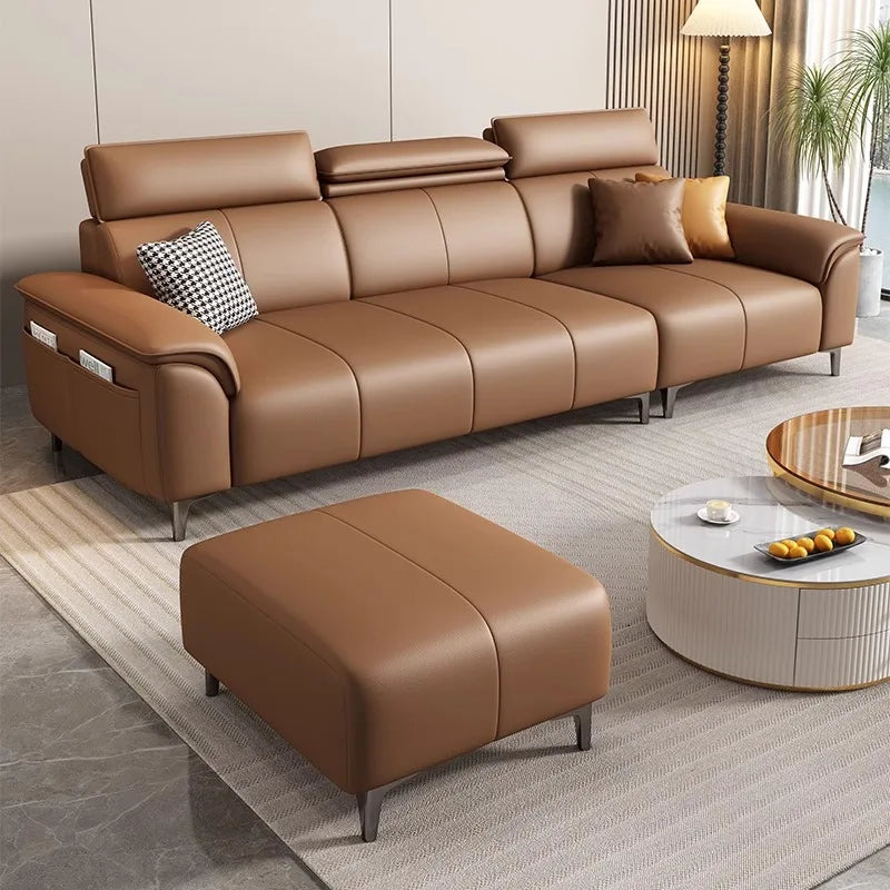 Italian Brown Living Room Sofas Antique Leather Modern Armchair Lazy Sofas Lounges Sleeper Daybed Divano Soggiorno Furniture