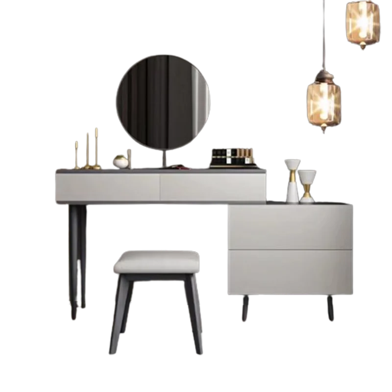 Nordic Aesthetic Blaxk Dressing Table Women Wood Texture Mirror Dressing Table Luxury Women Coiffeuse De Chambre Furniture