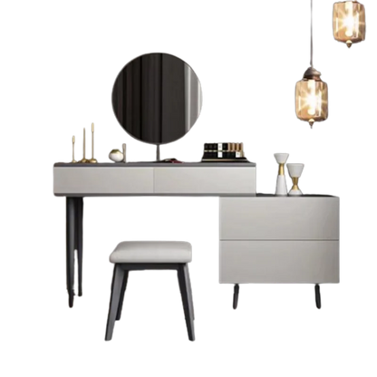 Nordic Aesthetic Blaxk Dressing Table Women Wood Texture Mirror Dressing Table Luxury Women Coiffeuse De Chambre Furniture