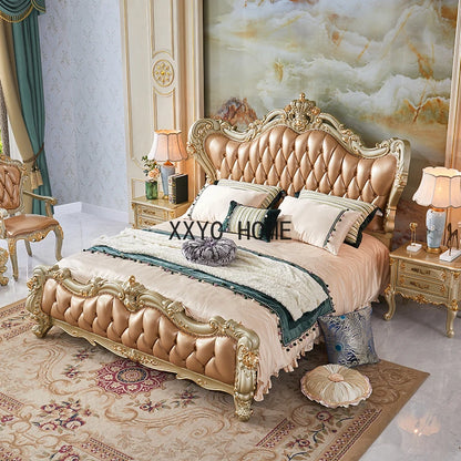 Luxury Queen Double Bed Royal Nordic Wood King Size Frame Double Bed Modern Sleeping Letti Matrimoniali Bedroom Furniture