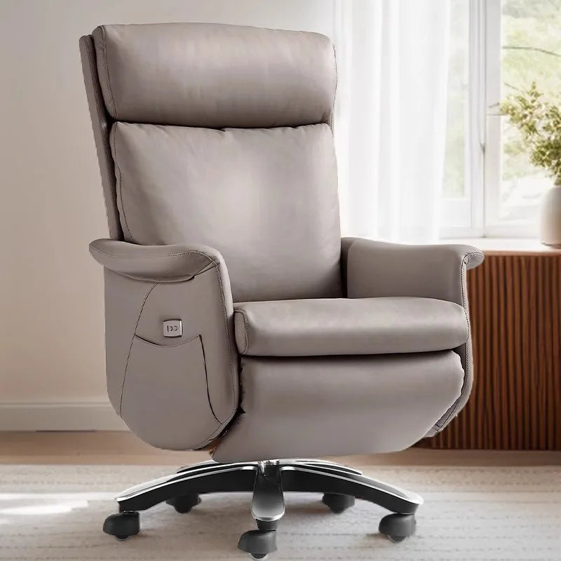 Modern Light Luxury Multifunctional Electric Office Chairs Made Genuine Leather Metal That Can Be Reclined Luxury Furniture