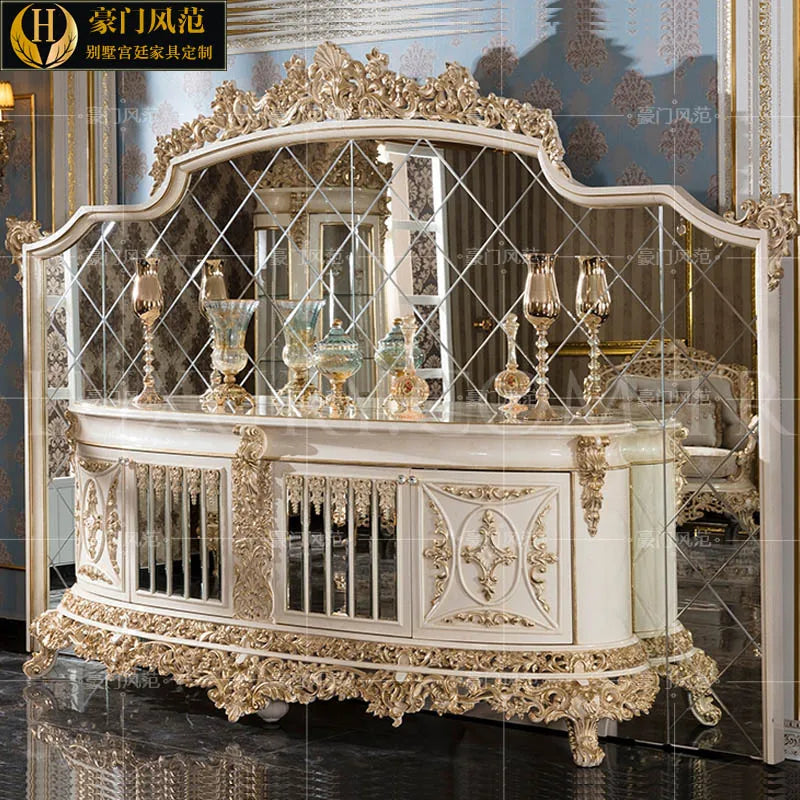 French court full solid wood carved decorative cabinets European-style luxury restaurant side cabinets with mirror lockers custo