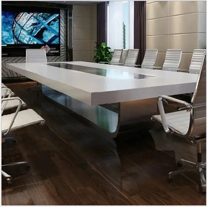 Conference Table Price with microphone Elegant Pure Snow Ice Glacier White Conference Table with stainless steel metal leg