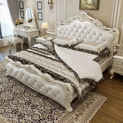 Storage European Double Bed White Villa Glamorous Wood Luxury Twin Bed Frame Headboard Modern cama box casal home furniture