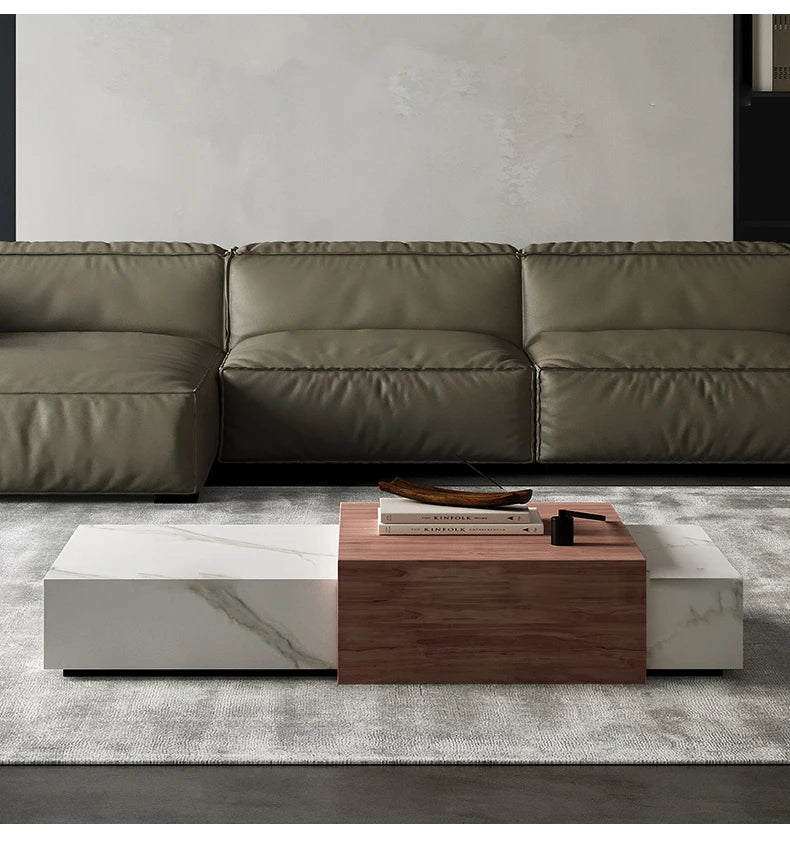 Italian Minimalist Slate Coffee Table Scandinavian Smoky Colour Wood Grain Living Room Home 130*80*36 CM New