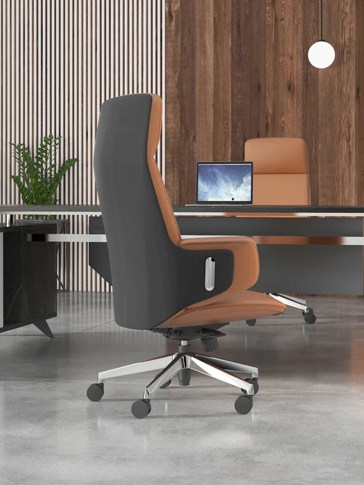 Italian luxury leather office chair, large chair, high-end home study, computer chair, reclining swivel chair