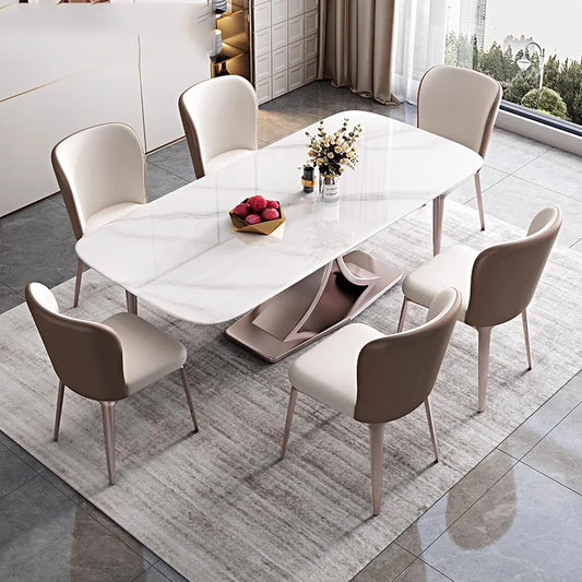 White Marble Dining Room Sets 6 Person Eclectic Luxurious Kitchen Table Chairs Set Complete Mesa Comedor Restaurant Furiture