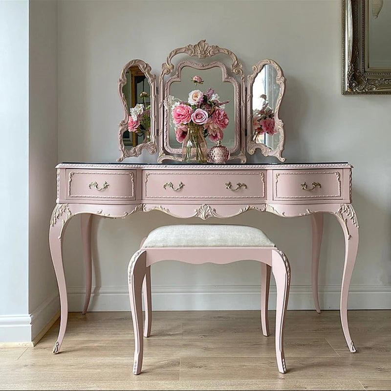 Vintage Aesthetic Dressing Table Drawers Natural Wood Makeup Dressers Dressing Table Wood Stool Coiffeuse De Chambre Furniture