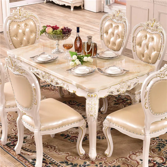 European marble dining table and chair combination of carved solid wood dining room dining table home rectangular dining table