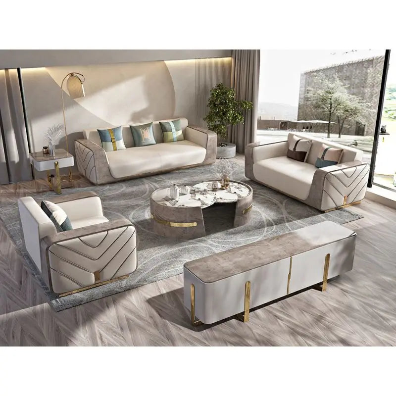 Italian hotel lounge furniture gray sofa set luxury 7-seater living room large sofa set furniture leather living room modern