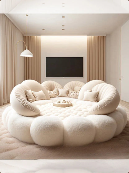 Homestay Bang Party Cream style sofa King bed B&B 2 meters 4 Cream large round sofa bed 2 meters