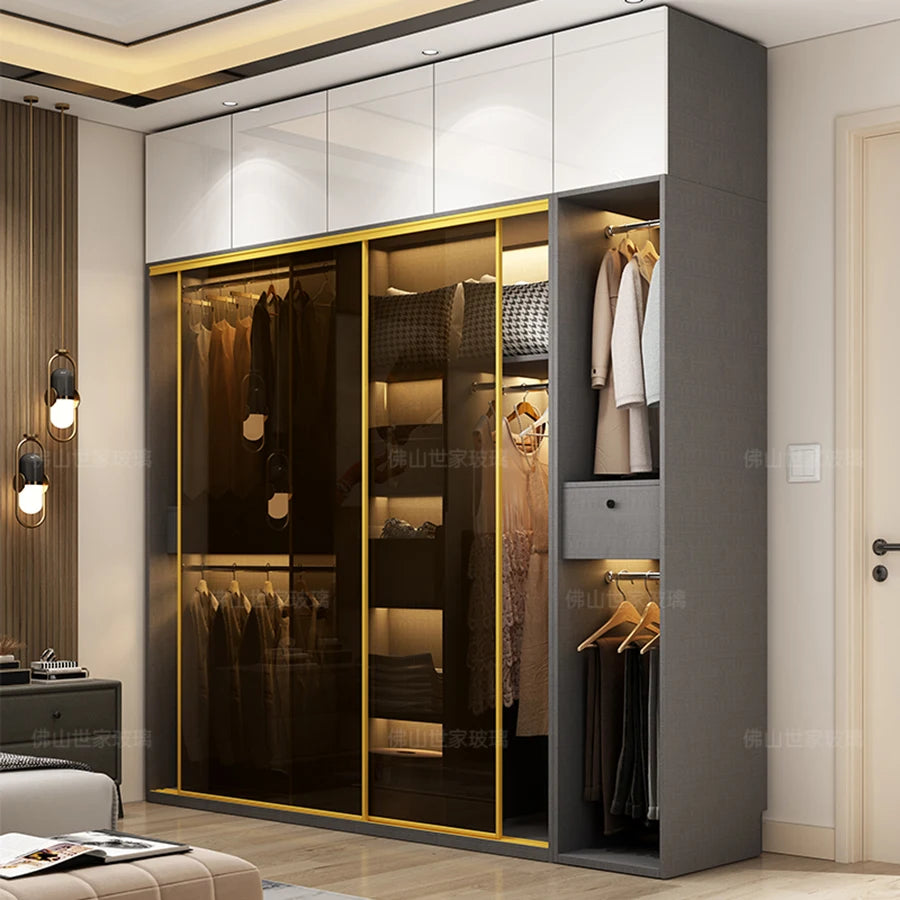 Luxury Wardrobe Glass Door Wheel Sliding Multi Layer Aluminium Grande Large Sizs Clothes Closet Devider Ropero Bedroom Furniture