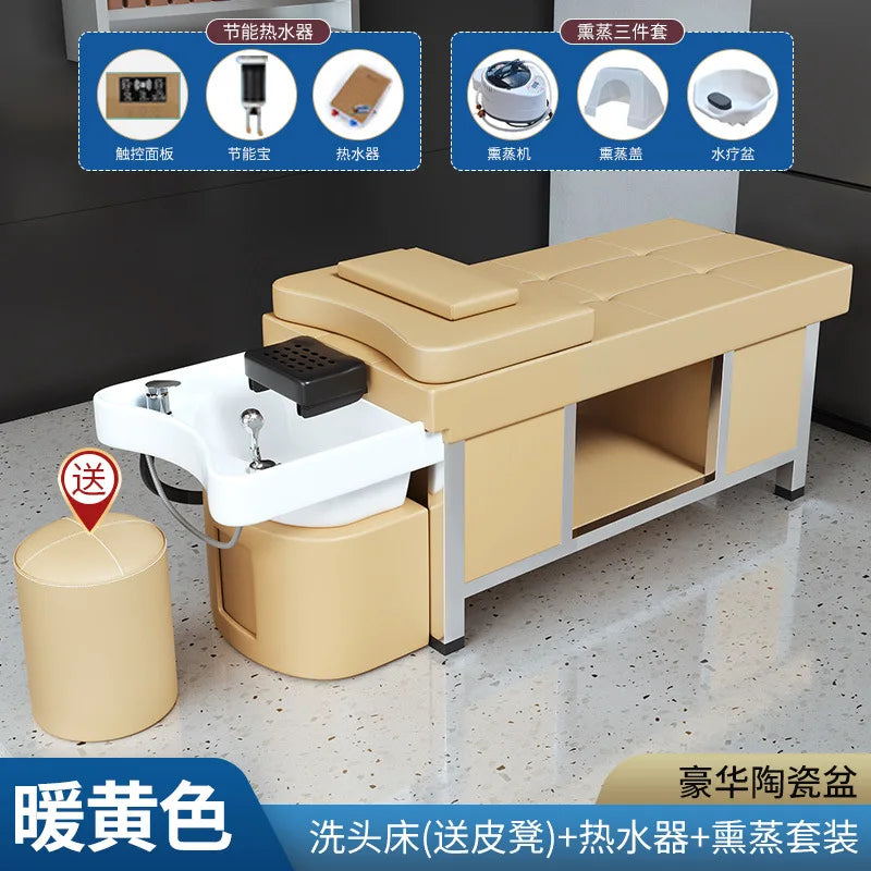 Fumigation Thai Shampoo Bed Ceramic Basin Japanese Head Spa Hair Washing Bed Luxury Krzeslo Szampon Salon Equipment MQ50SC