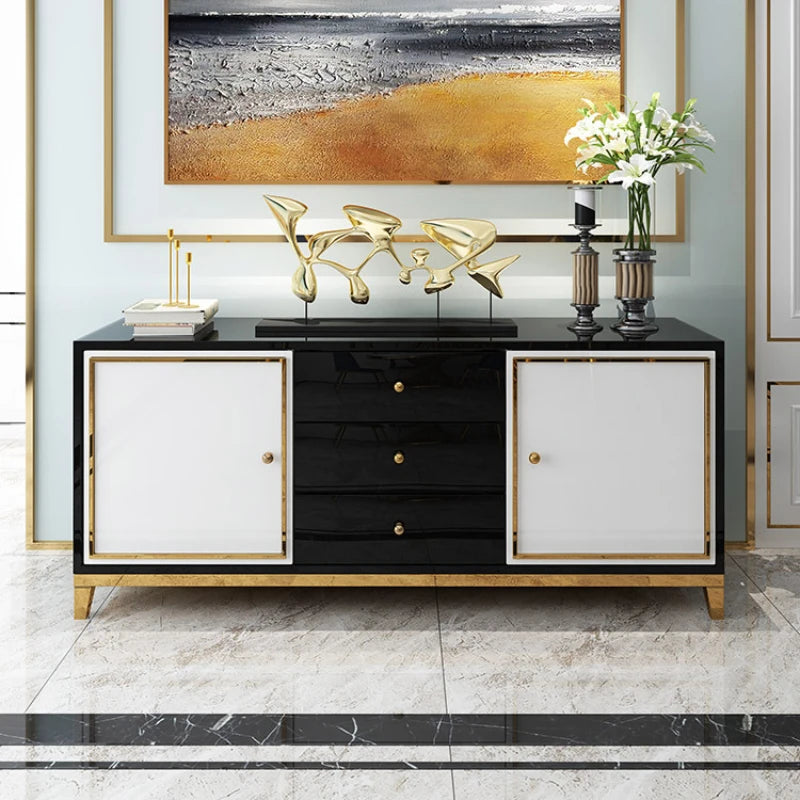 Luxury Entrance Hallway Black Shoe Cabinet Villa Storage Wooden Console Furniture TV Table Cabinet Living Room Kitchen Sideboard