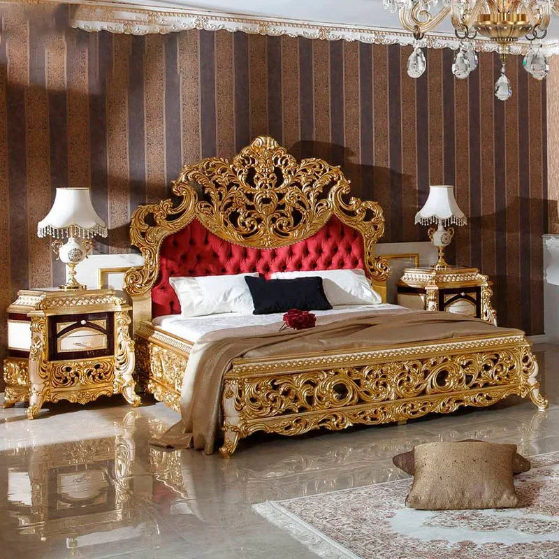 European style palace solid wood bed Italian French luxury cloth carving double bed villa large family furniture customization