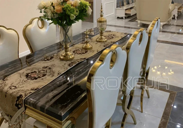 Marble Dining Table Luxury Dining Room Table Golden Stainless Steel 6 8 Chairs Seater European Modern Dining Table Set