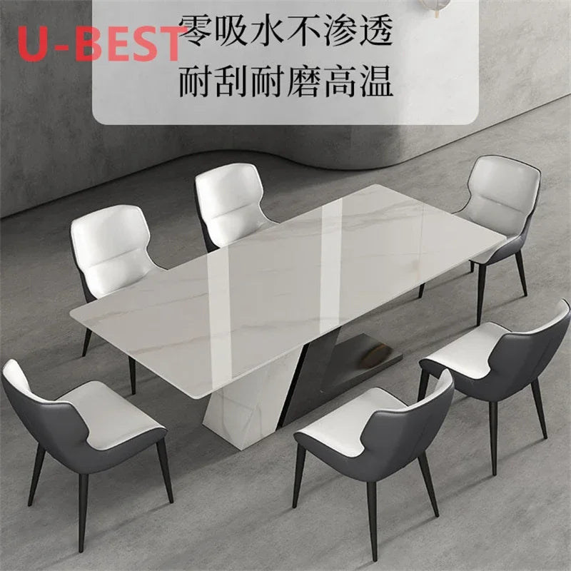 Modern Light Luxury Stainless Steel Natural Customized Marble Rectangular Table For Dining Room Italian Simple Furniture Set