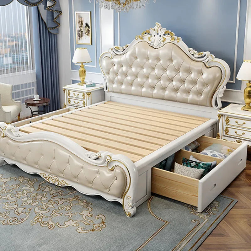 Nordic King Size Double Bed European Pretty Living Room Frame Double Bed Luxury Princess Cama Matrimonial Bedroom Furniture