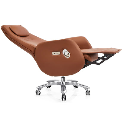 Luxury Royal Design Wooden Base Electric Reclining Genuine Leather Executive Boss Office Chair