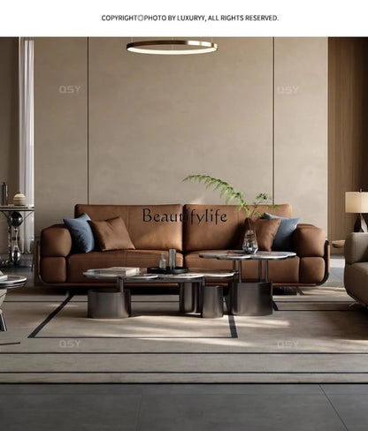 New Italian Style Full Leather Sofa Designer Model Light Luxury Large Apartment Soft Cushion Leather Furniture