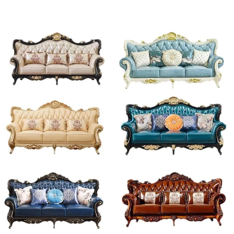 19 piece setEuropean luxury Carved With Gold Color solid wood carved sofa French Royal living room furniture wooden sofa set