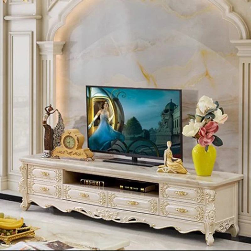 Luxury Simple TV Table Storage Marble Gold Organizer Room TV Table Stand White Muebles Salon Moderno Living Room Furniture