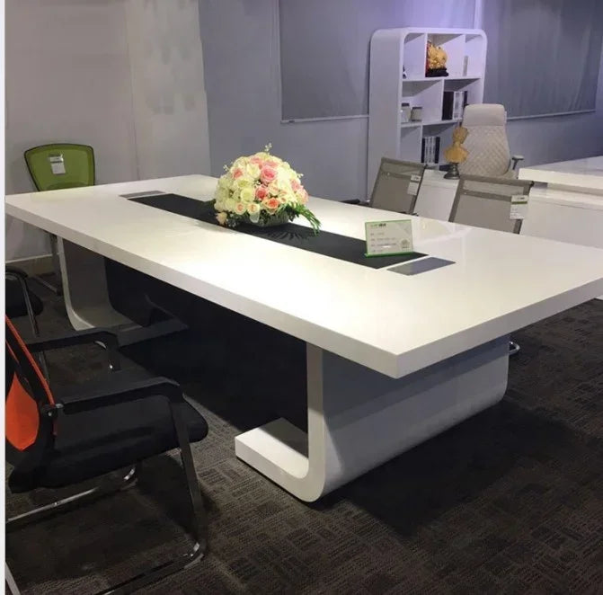 Conference Table Price with microphone Elegant Pure Snow Ice Glacier White Conference Table with stainless steel metal leg