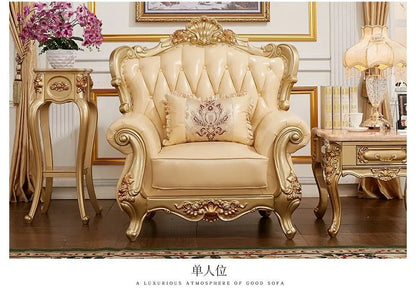 19 piece setEuropean luxury Carved With Gold Color solid wood carved sofa French Royal living room furniture wooden sofa set