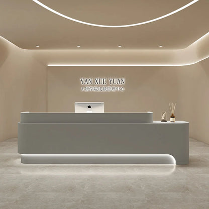 Luxury Marble Front Desk Office Advisory Lighting Customizable Cabinet Reception Desk Console Mostrador Recepcion Bar Furniture