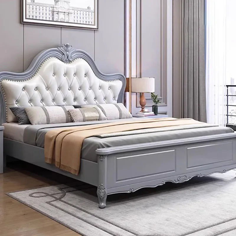 European Luxury Double Bed Wood Villa Storage Safe Headboard Twin Bed Frame King Size Sleeping Letto Matrimoniale Home Furniture