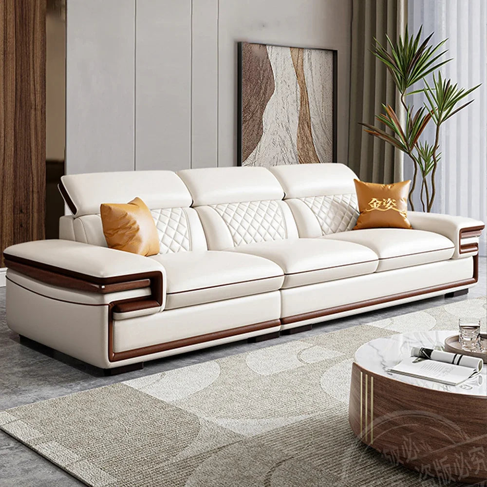 Linlamlim Premium Italian Genuine Leather Sofa Set for Living Room with Adjustable Headrests and Built-in Bluetooth Speaker, USB