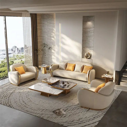 Light luxury leather sofa living room modern simple large and small apartment sofa home living room furniture