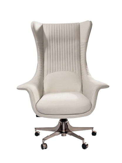 Executive Chair High Backrest White Cowhide Adjustable Office Chair