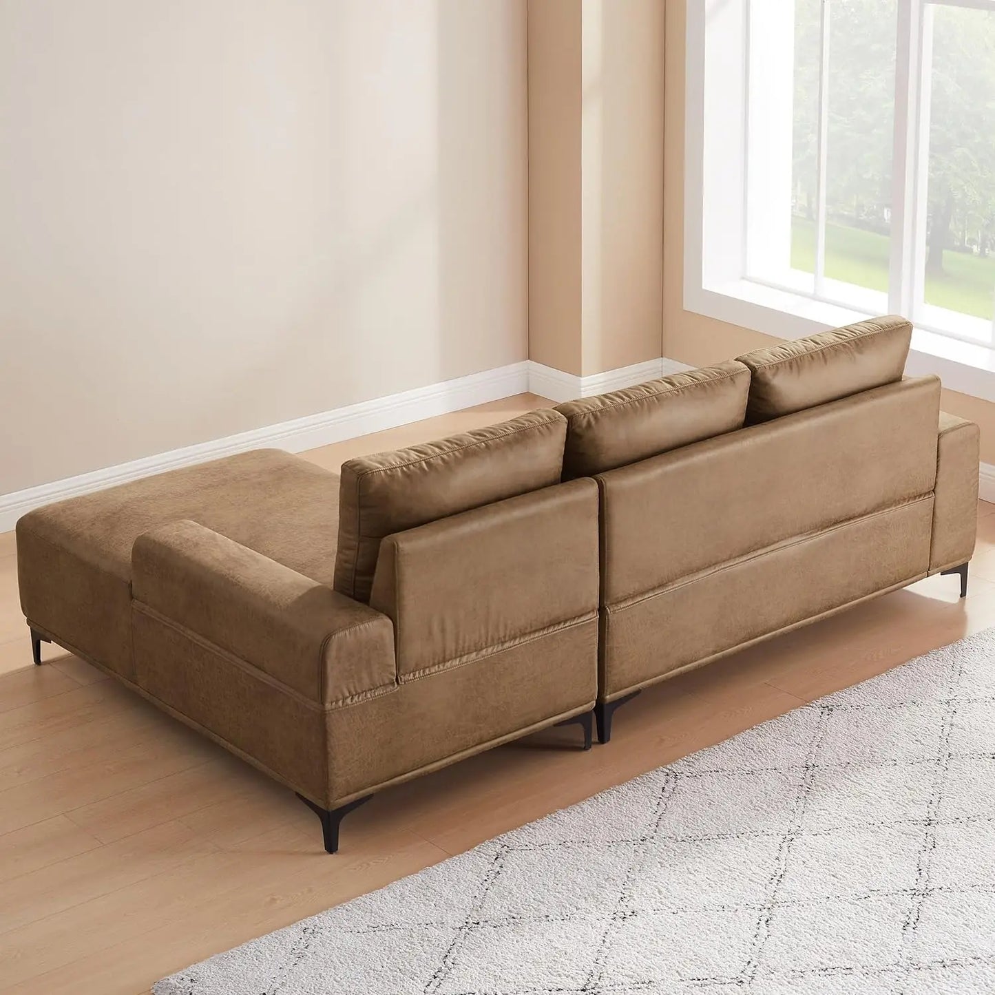 L-Shaped Faux Leather Sectional Sofa, Comfortable Thick-Cushion Three-seat Small Living Room Sofa Couch, Applicable in Apartment