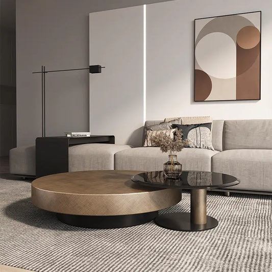 Round Coffee Table Modern Style Wood With Metal Leg Living Room Furniture Glass Center Coffee Table New