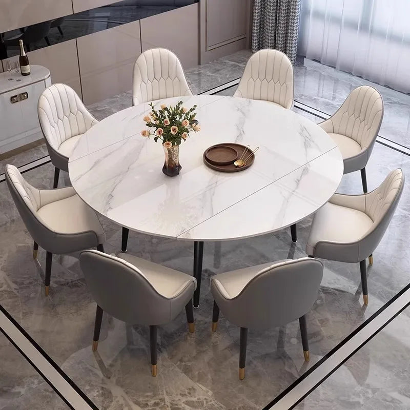 Legs Metal Modern Dining Table Luxury 4 Chairs White Center Dining Table Folding Round Mesa Dobravel Portatil Home Furniture