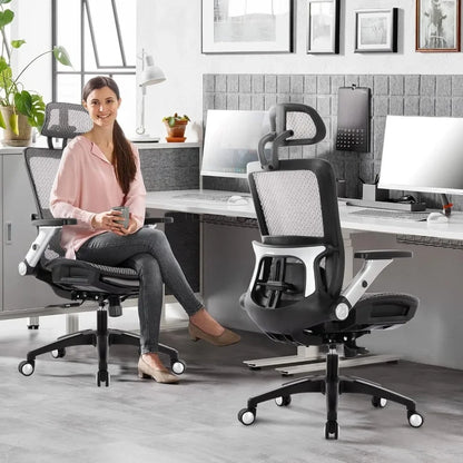 Ergonomic Office Chair With Footrest With Headrest and 4D Flip-up Armrests Computer Executive Desk Chair