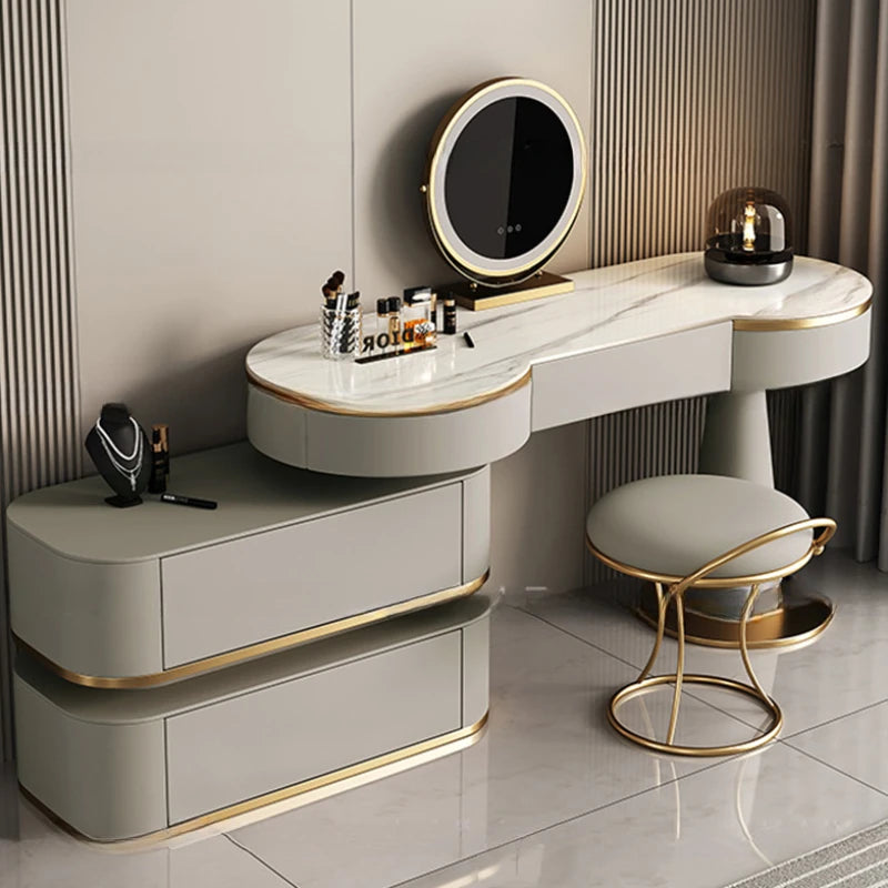 Aesthetic Storage Dresser Luxury Desing Led Light Mirror Kawaii Dressing Table White Aesthetic Comoda Pra Quarto Salon Furniture