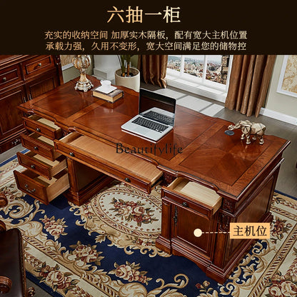 American Retro Desk Villa High-End Study Desk European Solid Wood Boss Desk