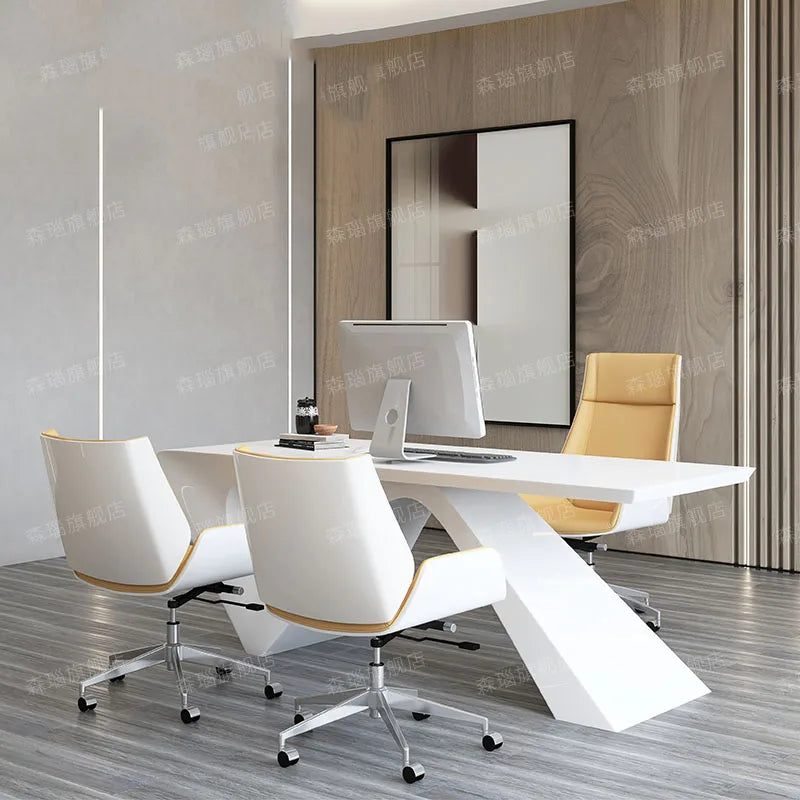 Simple Modern Office Desk Standing European Executive Reception Floor Writing Computer Desk Long Legs Mesa Escritorio Furniture