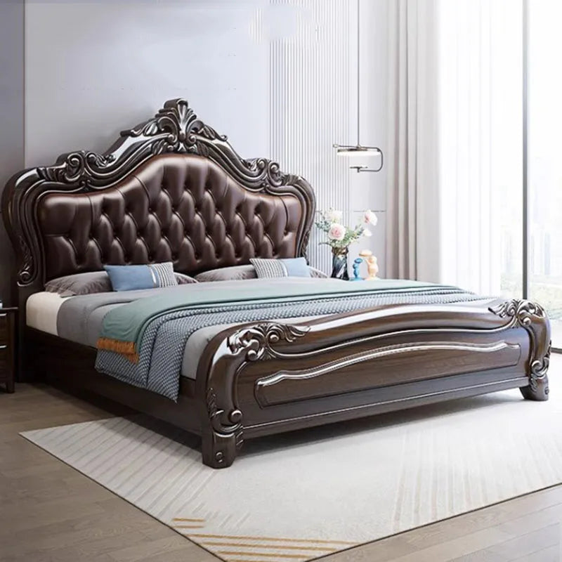 Wood Unique Aesthetic Double Bed King Size Master Modern Bedroom Double Bed Luxury Frame Letto Matrimoniale Home Furniture