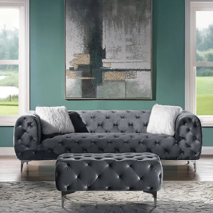 Grey Elegant Velvet Living Room Sofa Lazy 4 Pieces Upholstered European Loveseat, Armchair, 3-Seater Sofa Interior Decoration