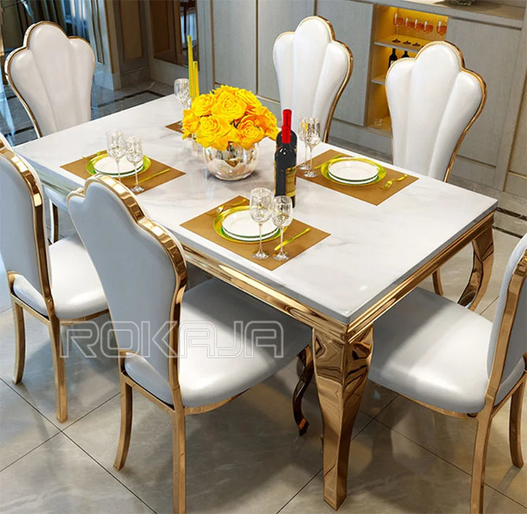 Marble Dining Table Luxury Dining Room Table Golden Stainless Steel 6 8 Chairs Seater European Modern Dining Table Set