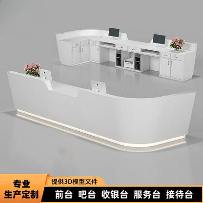 Front desk curved white paint bar counter Hotel clubhouse lobby service counter Company reception counter