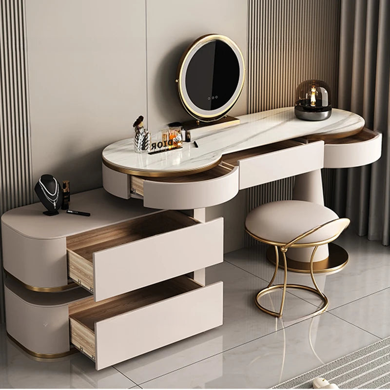 Aesthetic Storage Dresser Luxury Desing Led Light Mirror Kawaii Dressing Table White Aesthetic Comoda Pra Quarto Salon Furniture