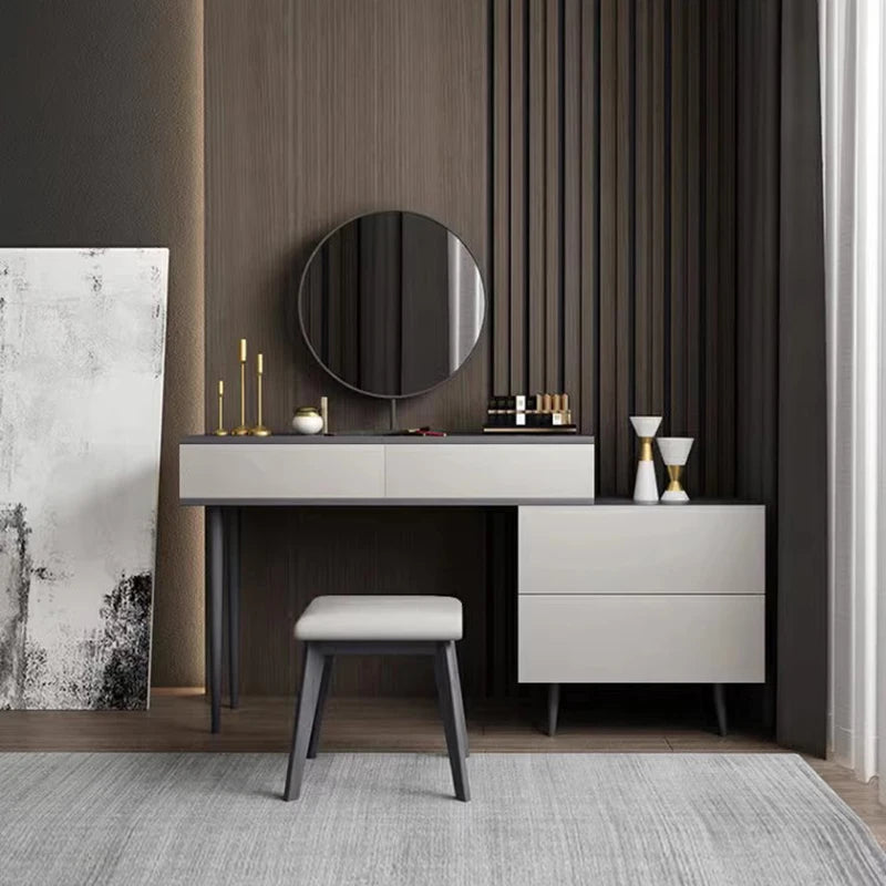 Nordic Aesthetic Blaxk Dressing Table Women Wood Texture Mirror Dressing Table Luxury Women Coiffeuse De Chambre Furniture