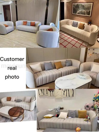 Modern Luxury Leather Sofa Couch For Living Room Furniture Golden Metal Frame Apartments Sofas